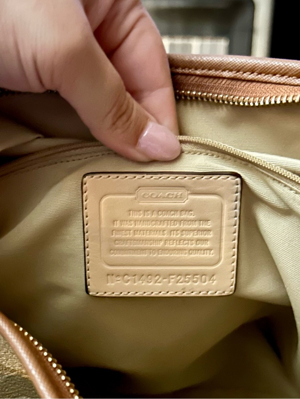 Coach Beige Peyton Signature Canvas Shoulder Bag with Brown Leather Trim - Picture 9 of 16